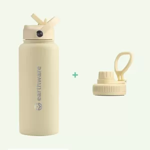 Earth Bottle Premium Insulated Water Bottle with 2 x Caps - Yellow (1L)