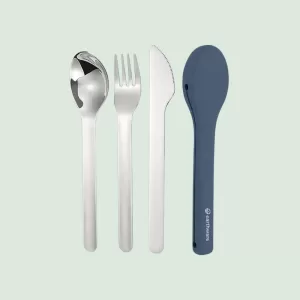 Stainless Steel 3 Piece Reusable Cutlery Set with Protective Silicone Sleeve - Blue