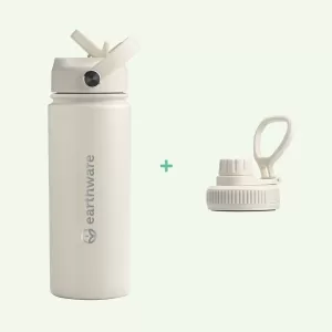 Earth Bottle Premium Insulated Water Bottle with 2 x Caps - Cream (550ml)