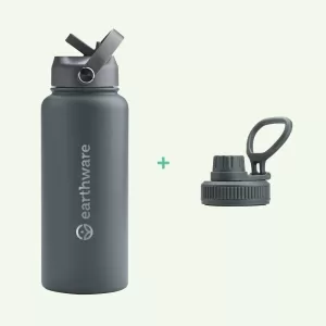Earth Bottle Premium Insulated Water Bottle with 2 x Caps - Gray (1L)